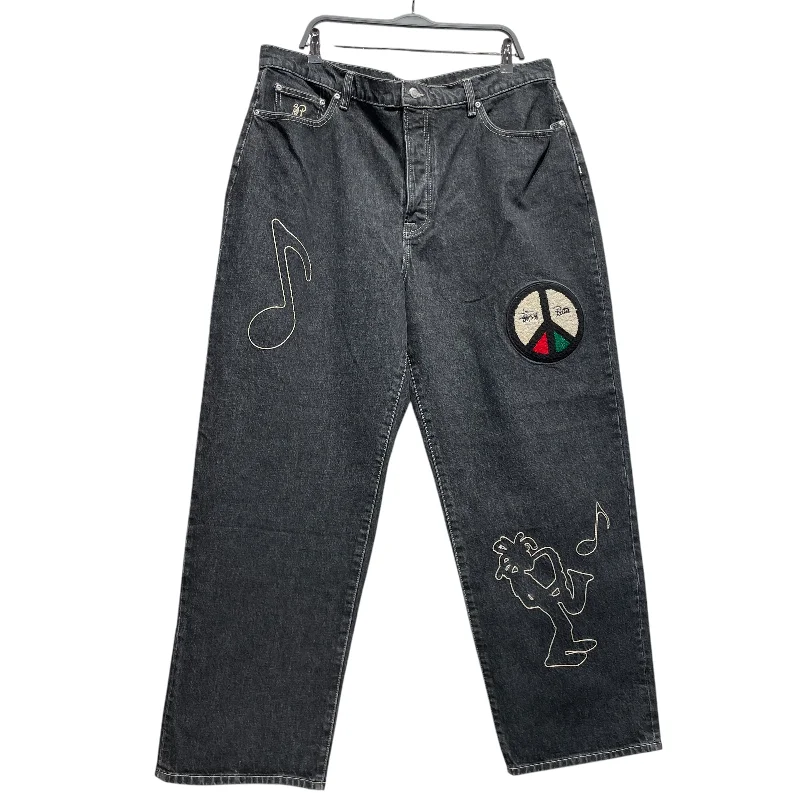 Father's Day Jeans for Present -STUSSY/Patta/Straight Pants/38/Denim/BLK/Graphic/BIG OL JEANS