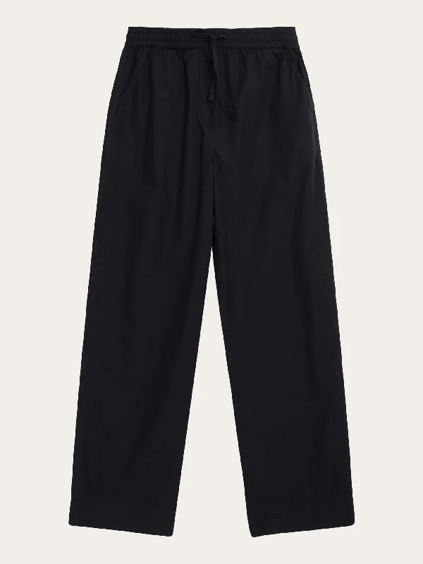 Lightweight linen pants for beach vacation style -CHLOE barrel high-rise poplin elastic waistband pants - Black Jet