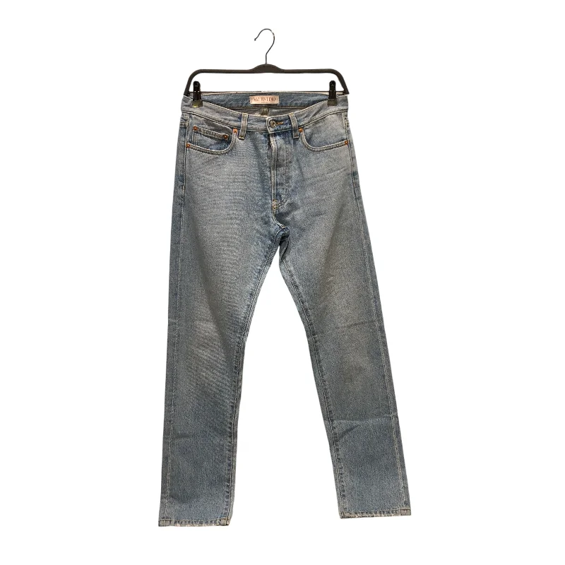 Blue Jeans for Everyday Wear -VALENTINO/Straight Pants/Denim/BLU/BROWN LEATHER PATCH