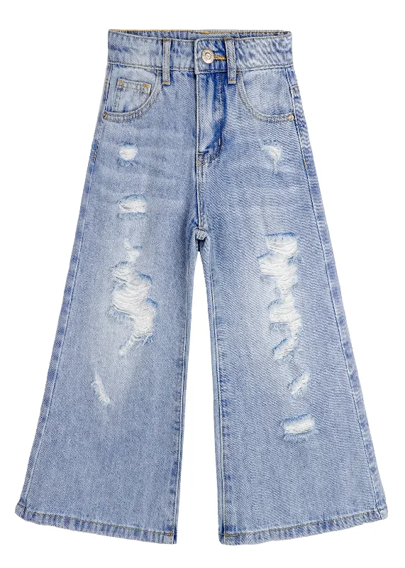 Yoga Jeans for Stretch -Girls Flare Ripped Wide Leg Soft Jeans