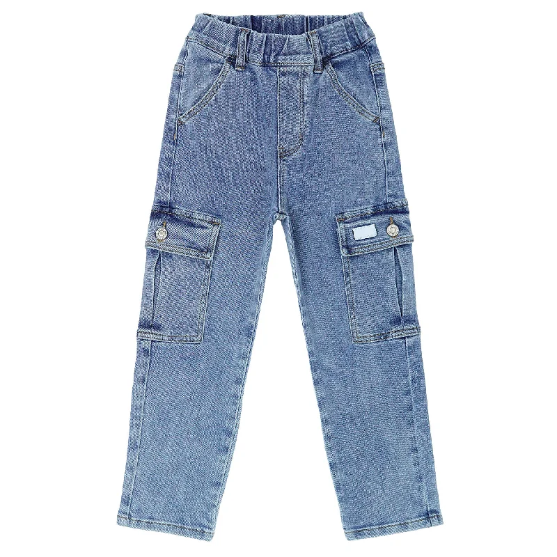 Embroidered Jeans for Detail -Boys Jeans,Little Big Girls Elastic Waist with D-ring Cargo Stretch Denim Pants