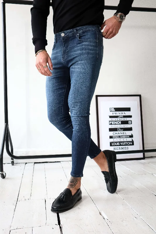 Cropped Jeans for Summer Look -SKINNY FIT JEANS - DARK INDIGO FADE WASH