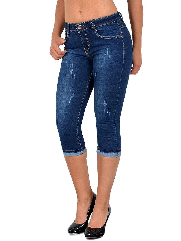 Business Jeans for Dressy -Mid Rise Cuffed Ripped Capri Jeans