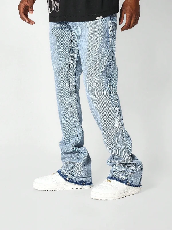 Rolled Shorts Jeans for Style -Flare Fit Workwear Jean With Paint Print