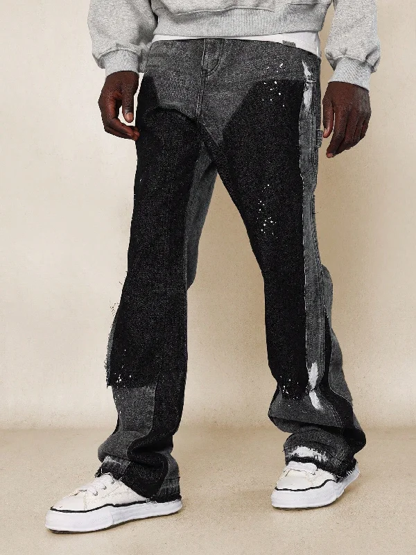 Organic Jeans for Natural -Flare Fit Washed Two Tone Carpenter Jean With Splatter Paint