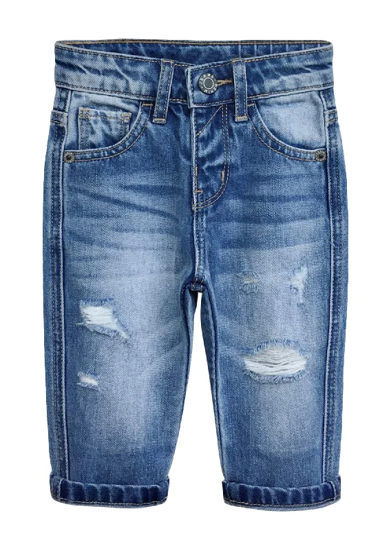 Business Jeans for Dressy -Infant Jeans,Baby Toddler Elastic Band Inside with D-ring Ripped Vintage Creasing Denim Pants