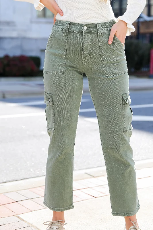 Dance Jeans for Movement -FINAL SALE - Dixie Army Green Utility Cargo Jeans