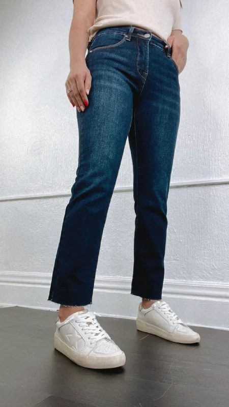 Cropped Jeans for Summer Look -Caden Mid Rise Straight Leg Jeans, Dark Risen