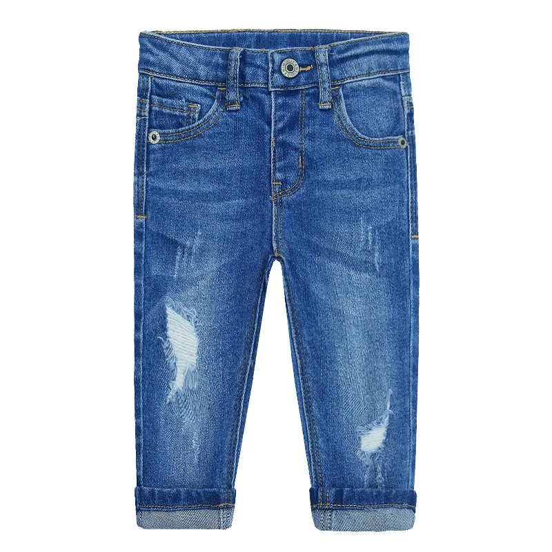 Stretch Jeans for Flexibility -Pop Baby Girl Boy Little Kid Elastic Band Inside Ripped Jeans