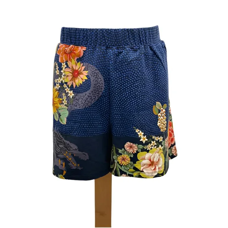 Stylish high-rise shorts for women with vintage-inspired designs and relaxed fits-Johnny Was Women's Size M Navy Floral Shorts