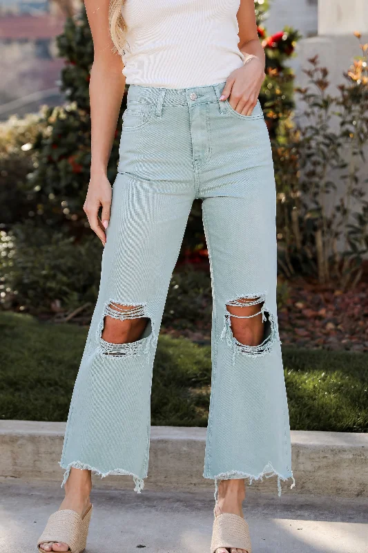 Casual Friday Jeans for Relaxed -FINAL SALE - Becca Light Blue Distressed Flare Jeans