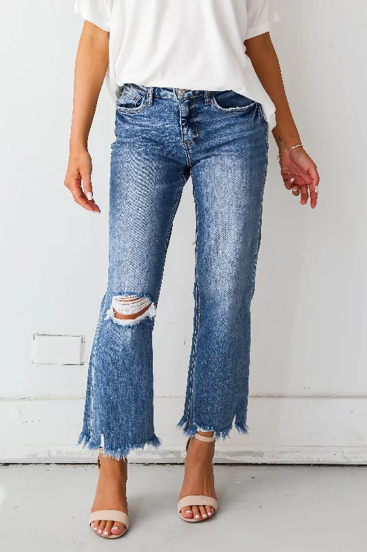 Bermuda Shorts Jeans for Modesty -Sadie Medium Wash Distressed Dad Jeans Plus