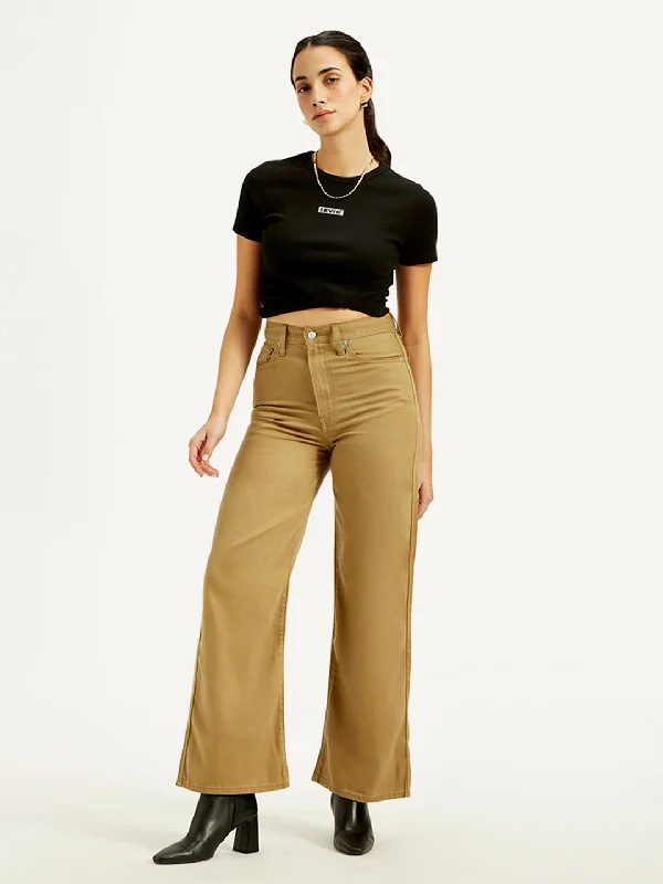 Belt Loops Jeans for Accessorizing -Women's High Rise Ribcage Wide Leg Khaki Jeans