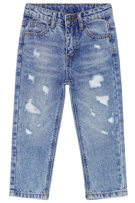 Acid Wash Jeans for Vintage -Baby/Toddler Boys Elastic Band Inside Ripped Denim Pants