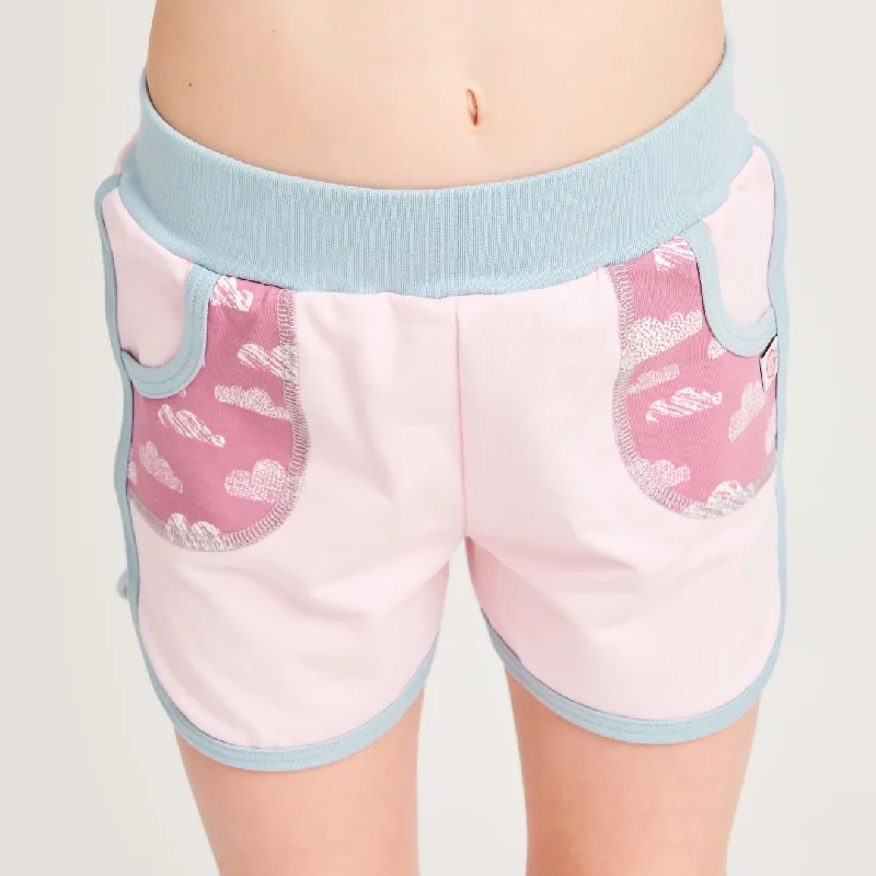 Women's shorts with adjustable waistbands for a custom and comfortable fit-Organic shorts "Summersweat Light Pink | Clouds Vintage Rose" made from 95% organic cotton and 5% elasthane