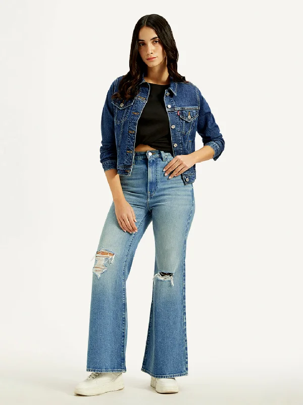 Relaxed Jeans for Comfortable -Women's High Rise Ribcage Blue Bell Bottom Jeans