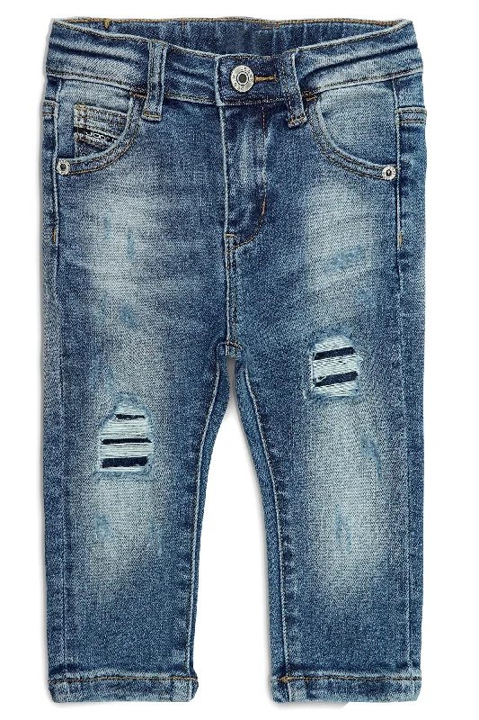 Birthday Jeans for Celebration -Little Boys Elastic Band Ripped Soft Denim Jeans Pants