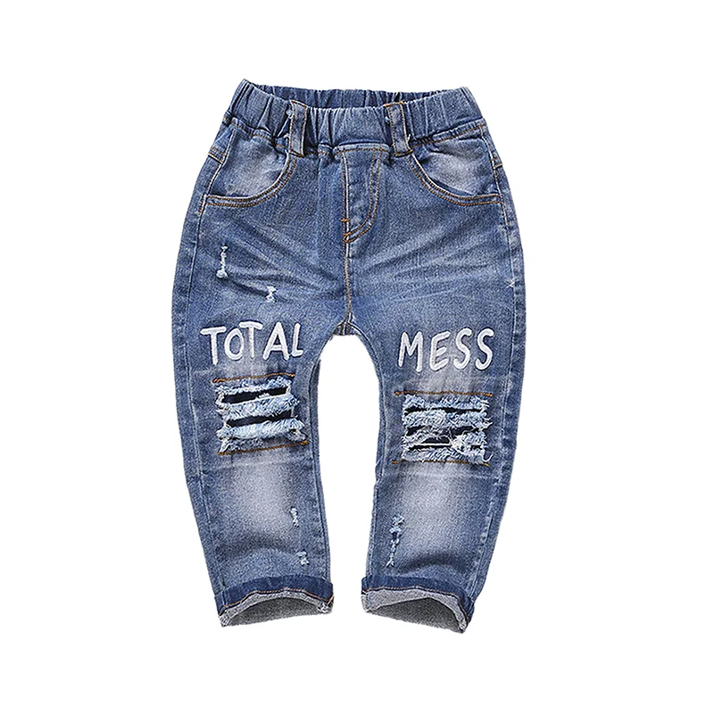 Jean Skirts for Feminine -Toddler Elastic Distressed Ripped Denim Pants