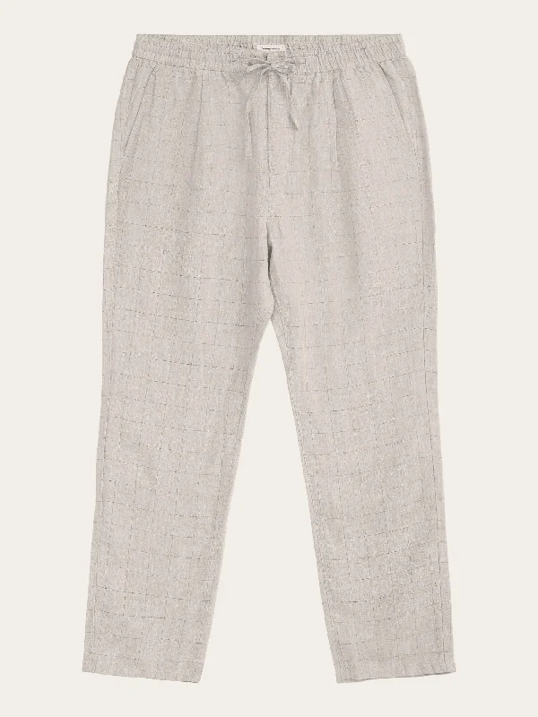 Formal suit pants for wedding guest elegance -FIG loose checked linen pants - GOTS/Vegan - Light feather gray