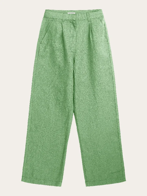 Vintage high-waisted pants for nostalgic wardrobe charm -Loose natural linen pants - Shale Green