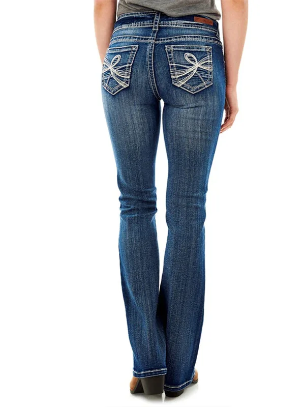 Capri Jeans for Beach Style -Mid-Rise Embroidered Curvy Bootcut Jeans