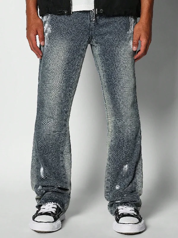 Fishing Jeans for Water -Colour Blocked Flare Fit Jean With Paint Print