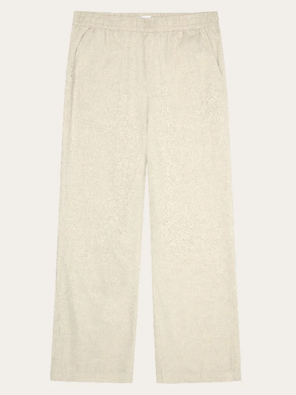 Classic wool pants for cold weather elegance -POSEY wide mid-rise flannel solid pants - GOTS - Greige