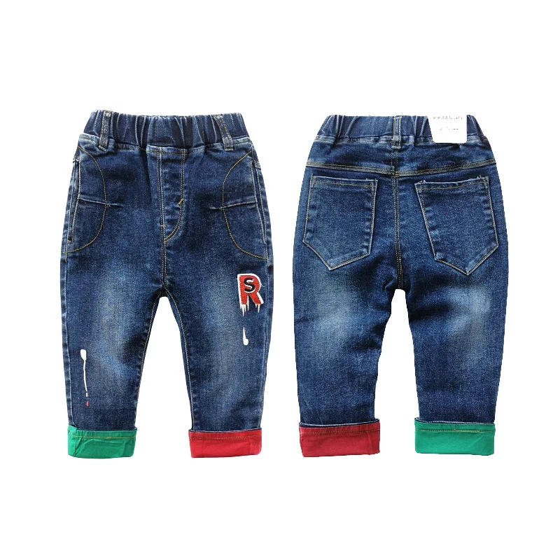 Tapered Jeans for Modern -Baby Letter Embroidered Elastic Cuffed Jeans Pants