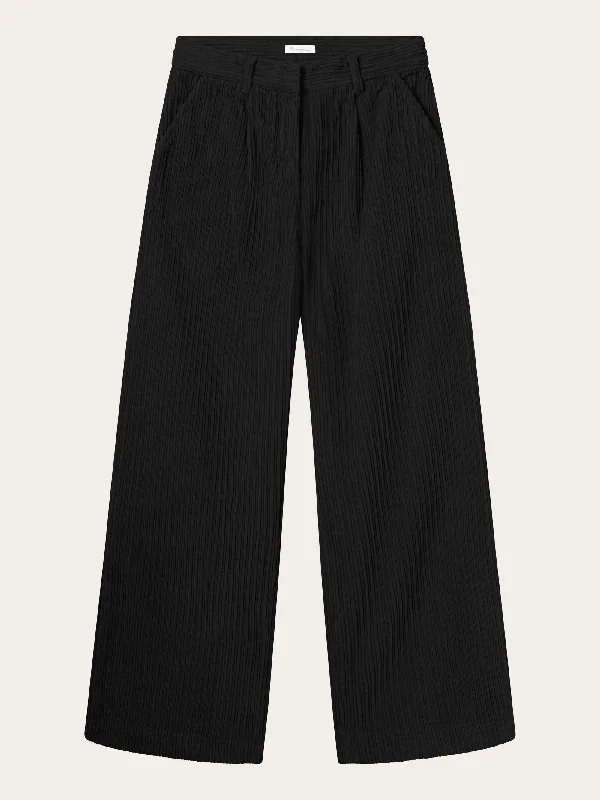 Cozy fleece pants for cold winter nights -POSEY wide high-rise irregular corduroy pants - Black Jet