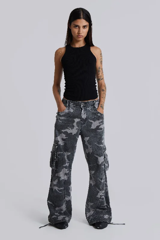 Casual Friday Jeans for Relaxed -Washed Black Trooper Camo Cargo Pant