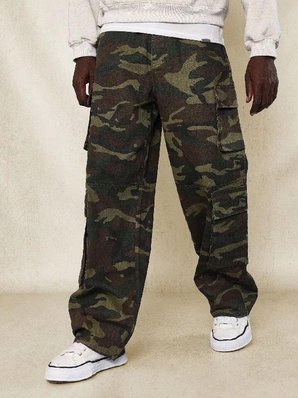 Painted Back Pocket Jeans for Artistic -Straight Fit Multi Pocket Camo Cargo Jean