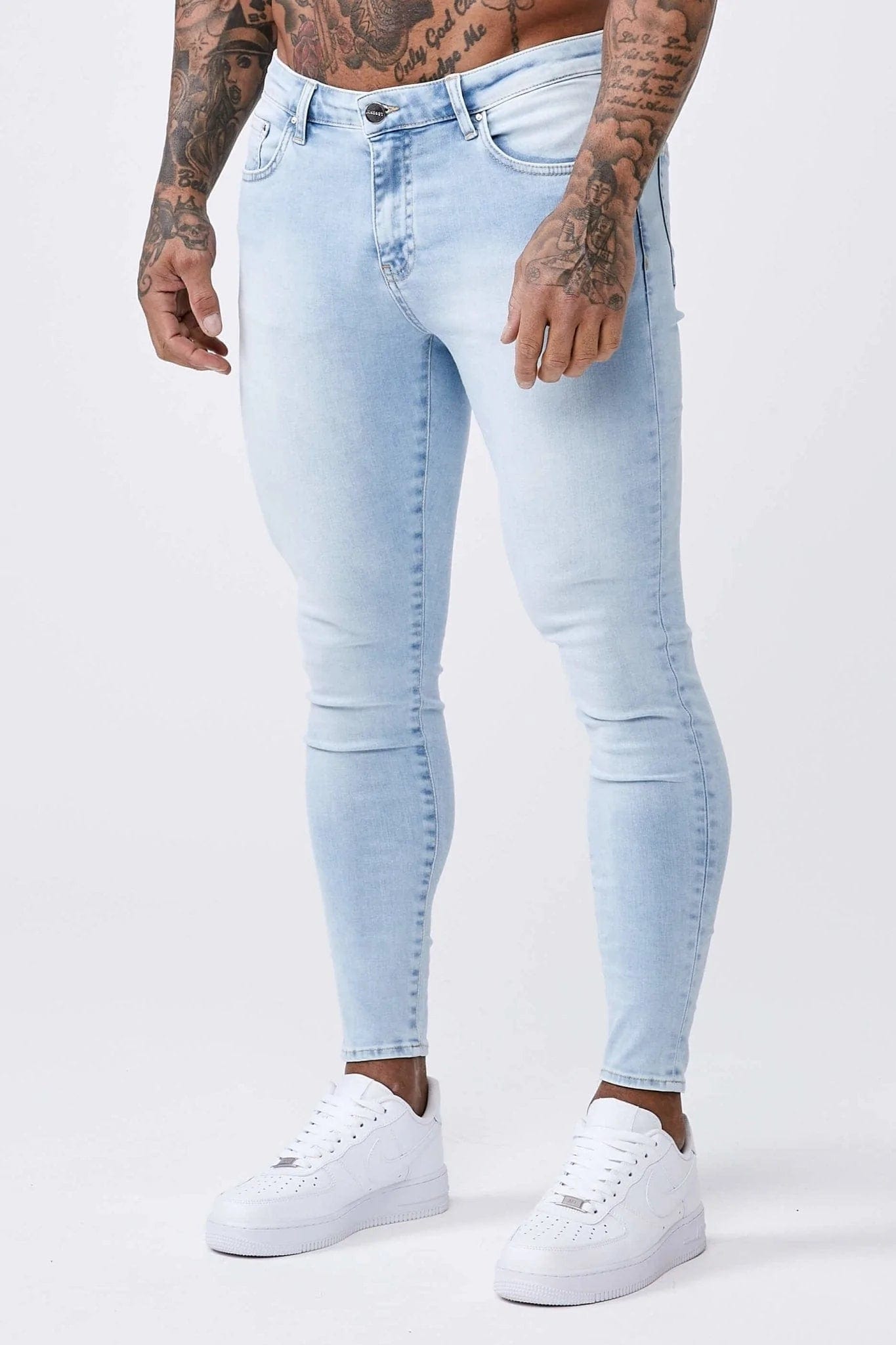 Metal Button Jeans for Classic -SKINNY FIT JEANS - PALE BLUE WASH