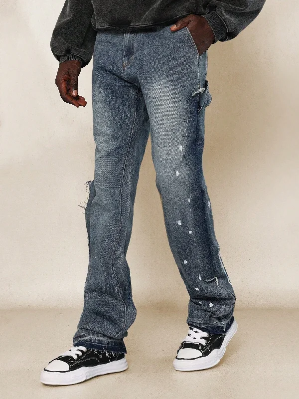 Tapered Jeans for Modern -Slim Fit Raw Edge Jean With Splatter Paint