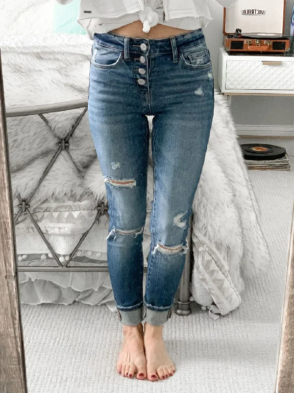 High-end Jeans for Exclusivity -Luna Mid Rise Distressed Skinny Jeans