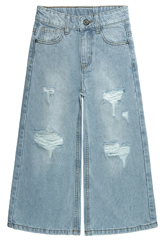 Fashion Jeans for Trendsetter -Girls Flare Ripped Wide Leg Soft Denim Jeans Pants