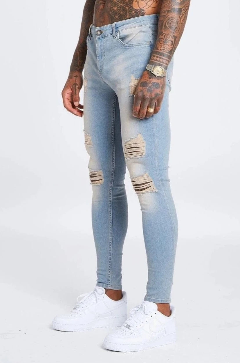 Pencil Skirt Jeans for Sophistication -SKINNY FIT JEANS RIPPED & REPAIRED - STONE WASHED