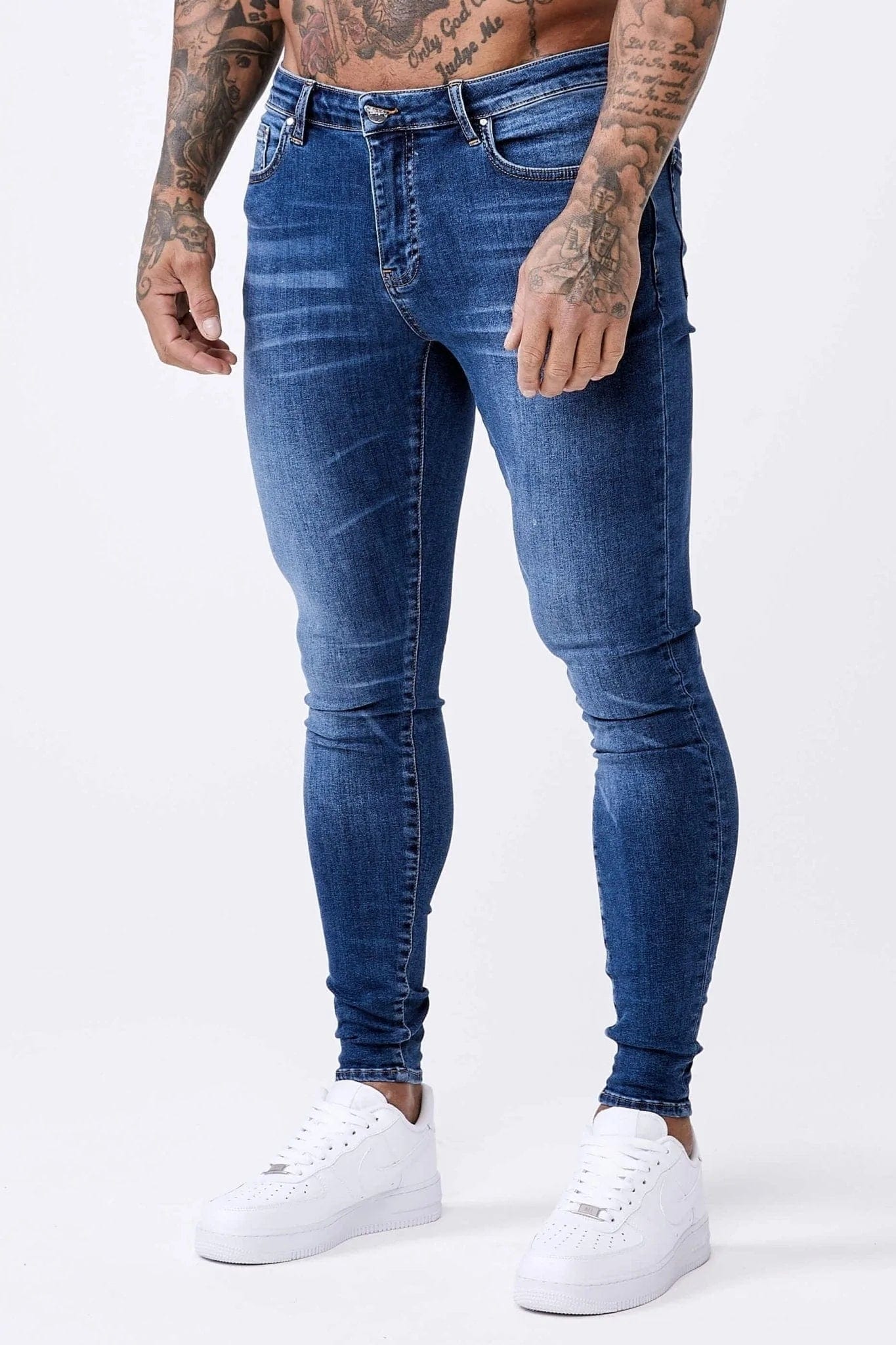 Bootcut Jeans for Flattering -SKINNY FIT JEANS - VINTAGE BLUE EXTREME WASH