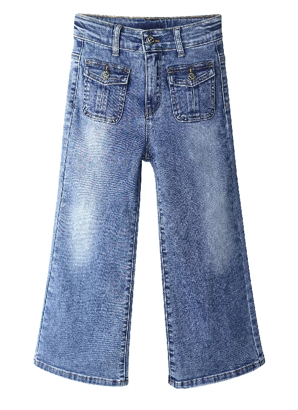 Boyfriend Jeans for Relaxed -Little Girls Jeans, 12M-13T Wide Size Range Wide-leg Flared Stretchy Denim Pants