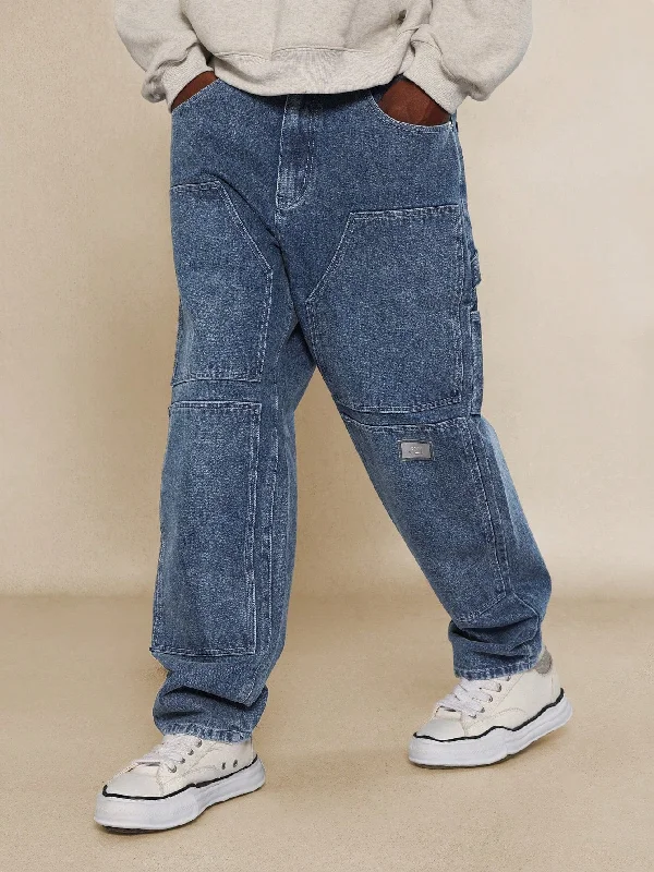 Side Pocket Jeans for Extra -Straight Fit Washed Carpenter Jean