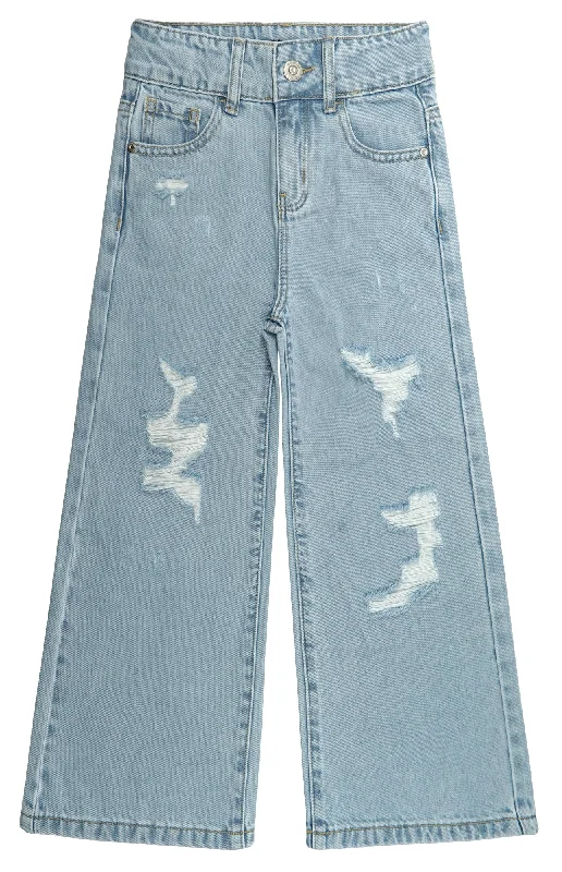 Travel Jeans for On-the-go -Girls Flare Ripped Wide Leg Soft Denim Pants Jeans