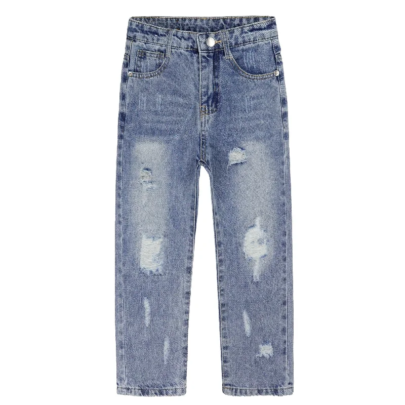 A-line Skirt Jeans for Grace -Little Girl Slim Jean,Stone Washed Ripped Hole Soft Denim Pants