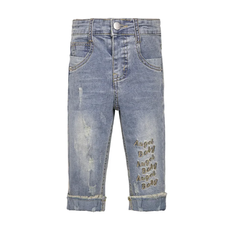 Slim Boyfriend Jeans for Hybrid -Baby Girl Boy Jeans, Elastic Band Inside with D-Rings Ripped Pants