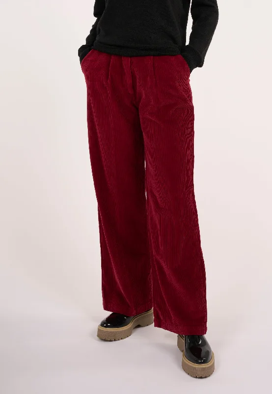 Casual drawstring pants for effortless home relaxation -POSEY loose corduroy pant - Rhubarb