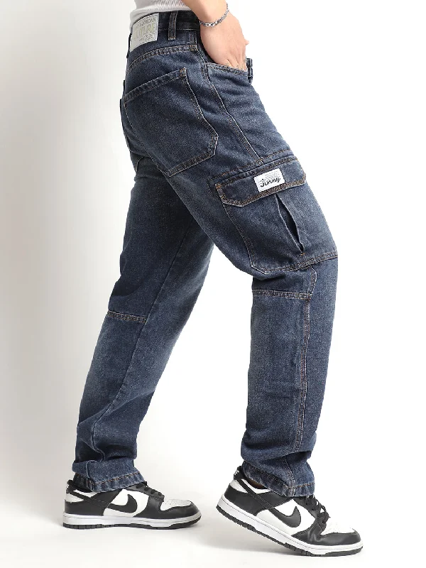 Mom Jeans for Vintage Appeal -Zoom Dark Blue Denim Cargo