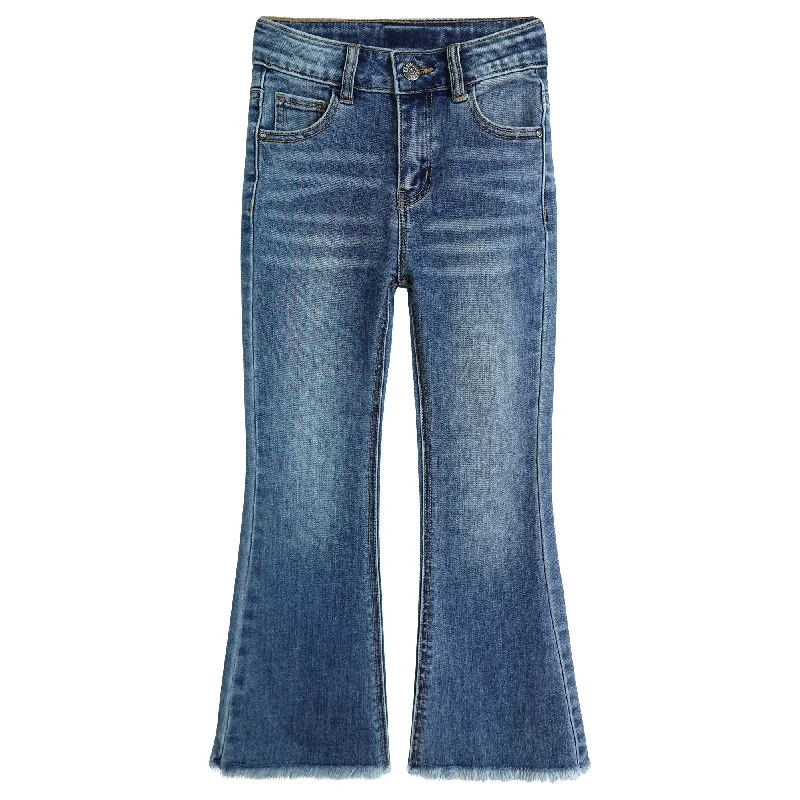 Relaxed Jeans for Comfortable -Girls Jeans, Split Hem with Ral Edges Elastic Waistband Inside High Stretch Denim Wide-leg Pants