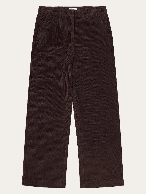 Luxury silk pants for glamorous evening wear -POSEY wide high-rise irregular corduroy pant - GOTS/Vegan - Chocolate Plum