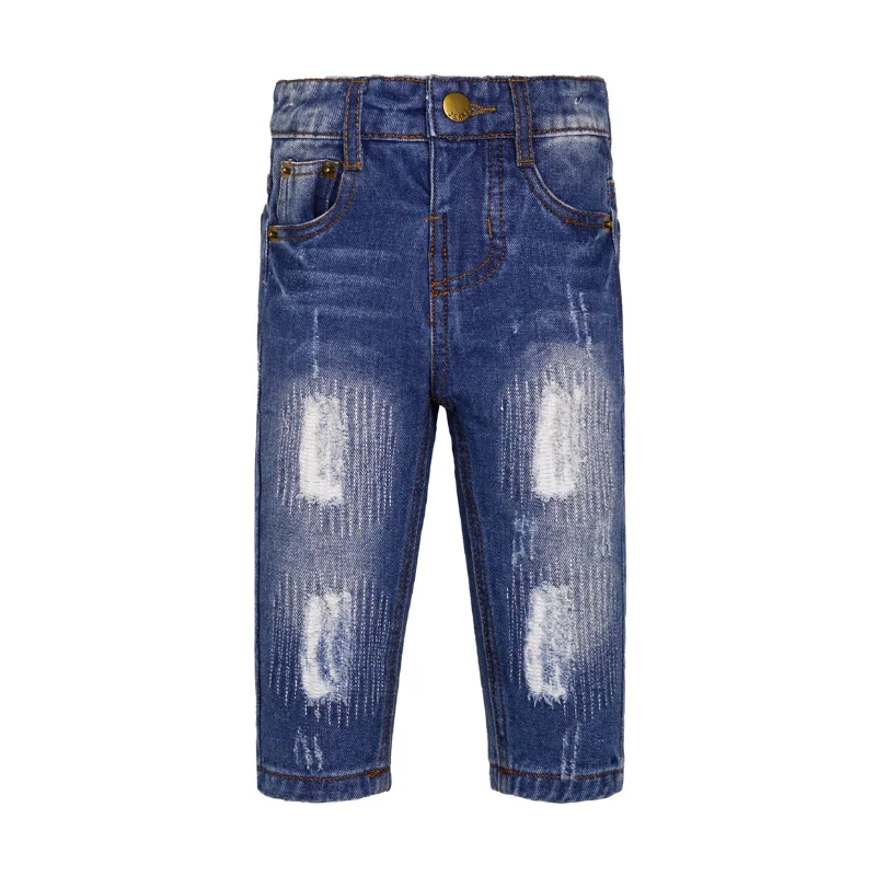 Recycled Jeans for Green -Boys Girls Elastic Waistband Ripped Holes Jeans