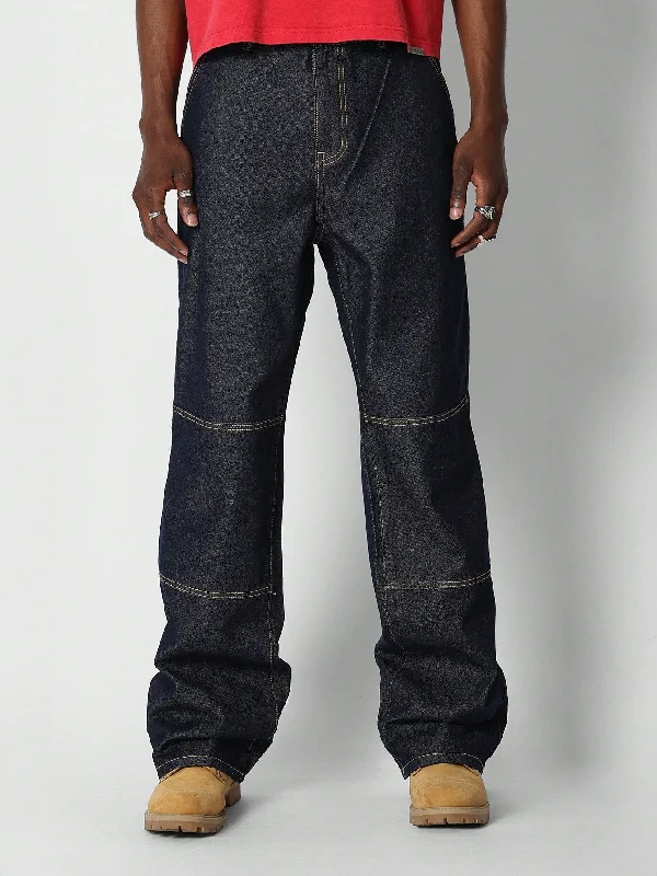 Casual Friday Jeans for Relaxed -Loose Fit Double Knee Panel Denim With Back Pocket Graphic