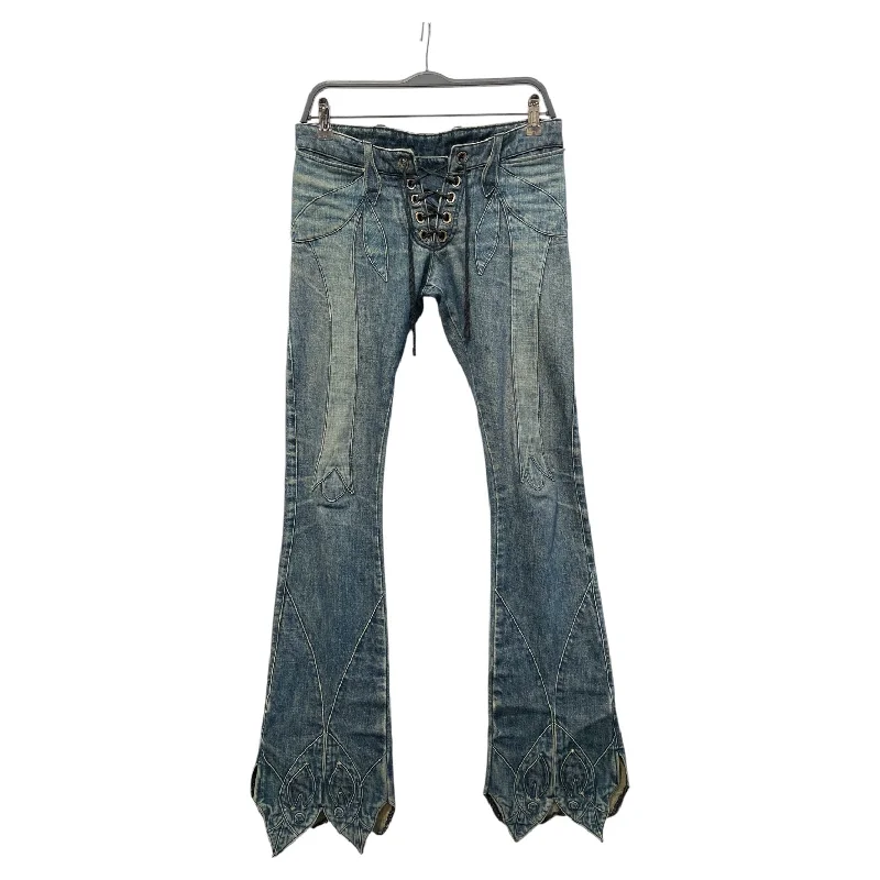 Leather Trim Jeans for Luxury -Darrte/Bootcut Pants/4/Denim/BLU/leaf detail gothic detail