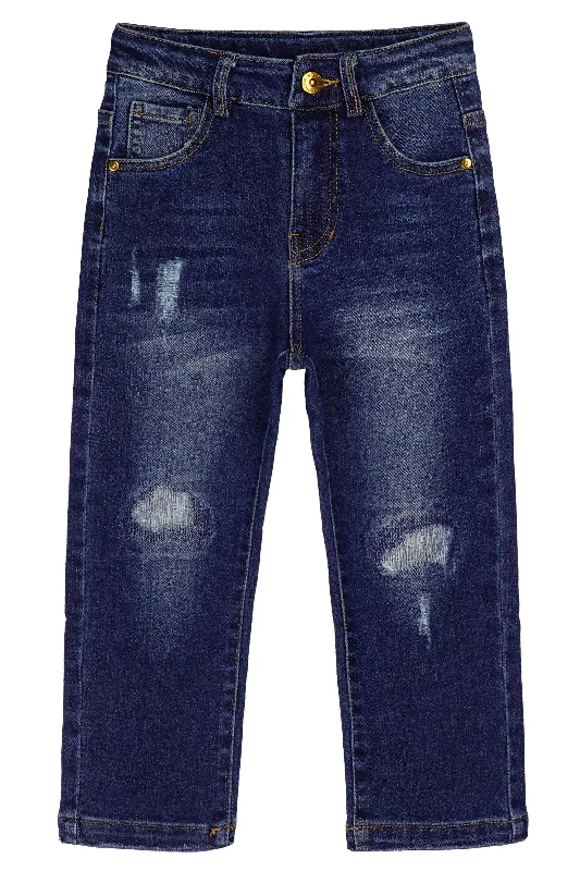 School Jeans for Uniform -Kids Ripped Holes Patched Fashion Elastic Band Slim Jeans